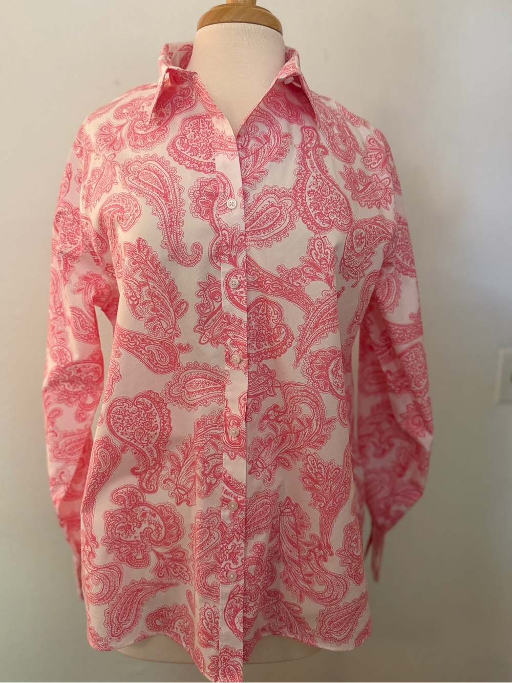 Lands’ End Women’s Pink Paisley Button Down Shirt Supima Cotton - Size 18